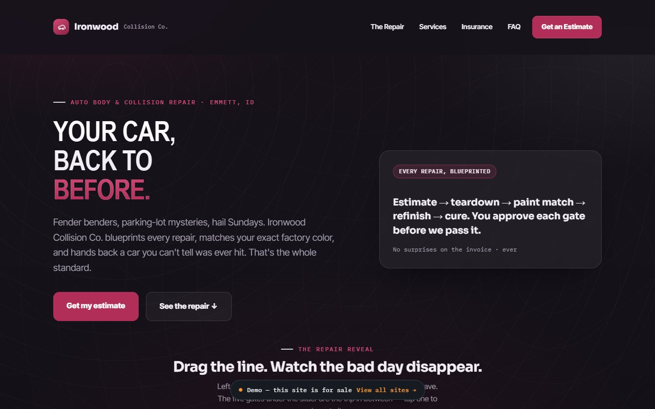 A screenshot of the Auto Body demo site.