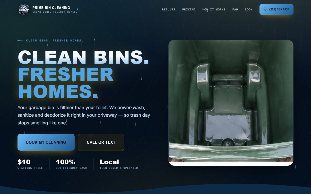 A screenshot of the Bin Cleaning demo site.