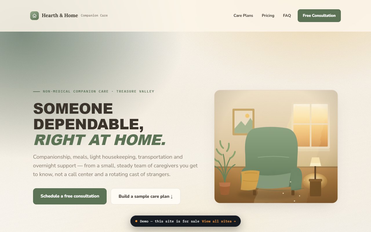 A screenshot of the Caregiving demo site.