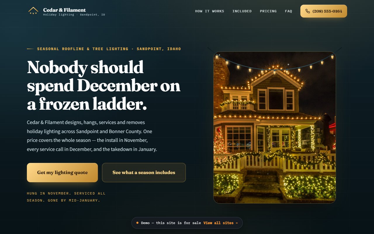 A screenshot of the Christmas Lights demo site.