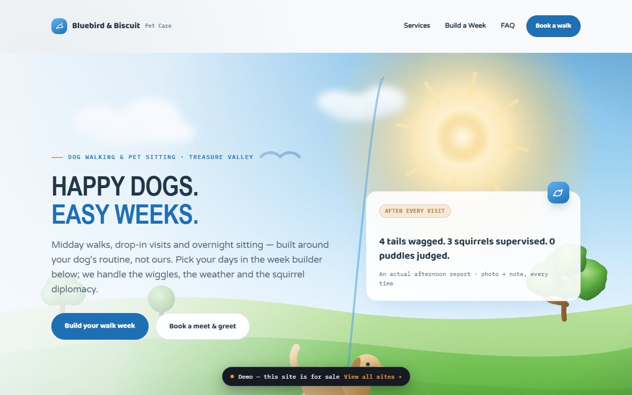 A screenshot of the Dog Walking demo site.
