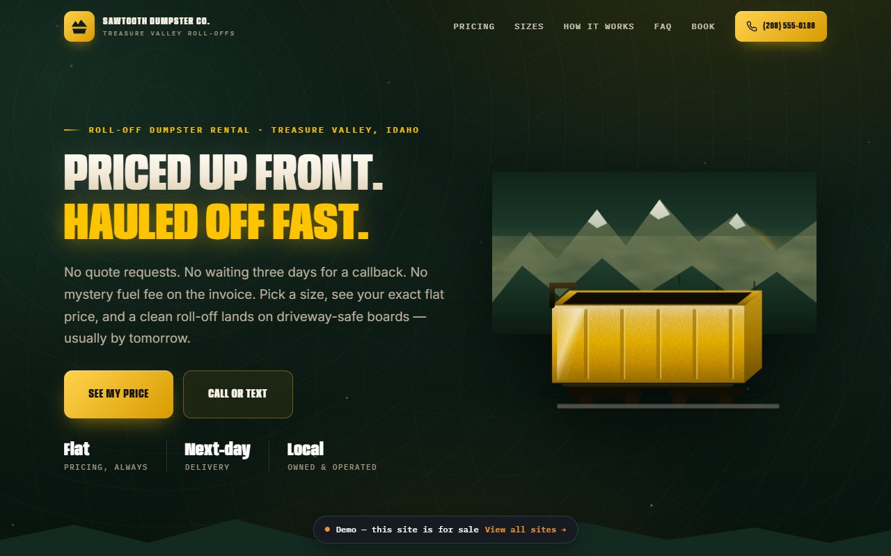 A screenshot of the Dumpster Rental demo site.