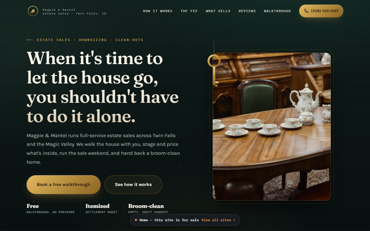 A screenshot of the Estate Sales demo site.