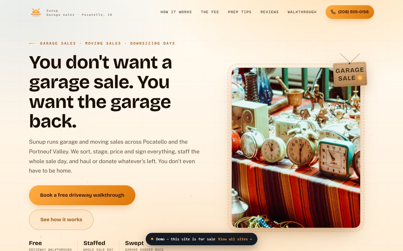A screenshot of the Garage Sales demo site.