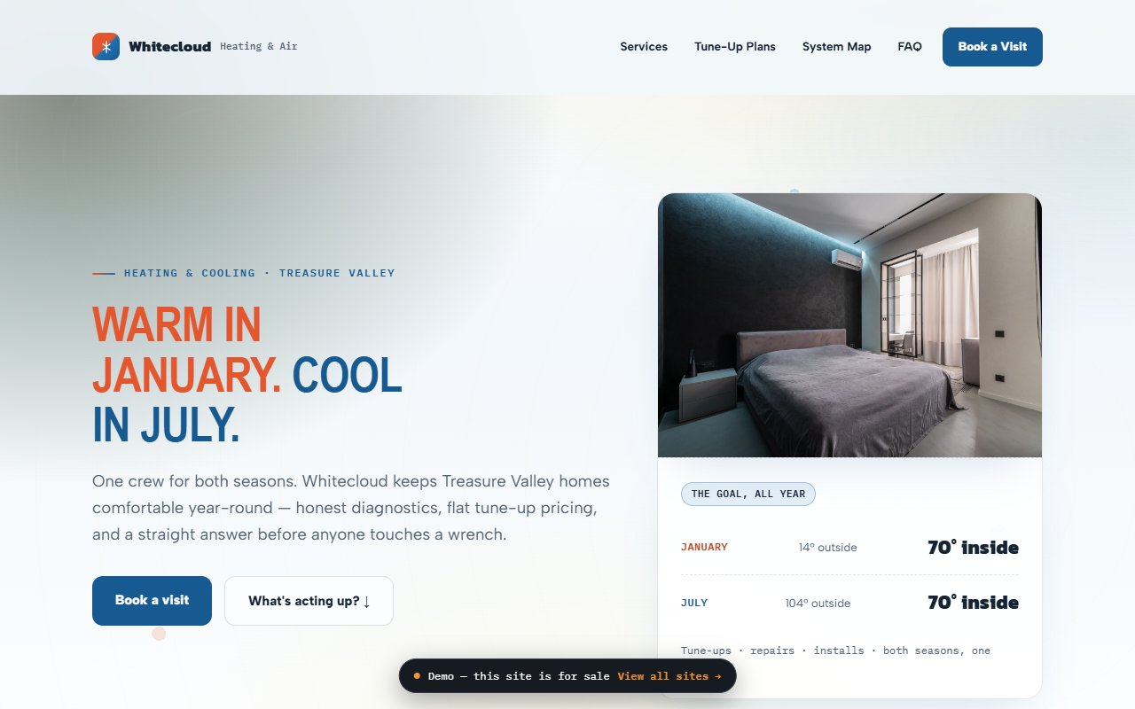 A screenshot of the Heating & Air demo site.