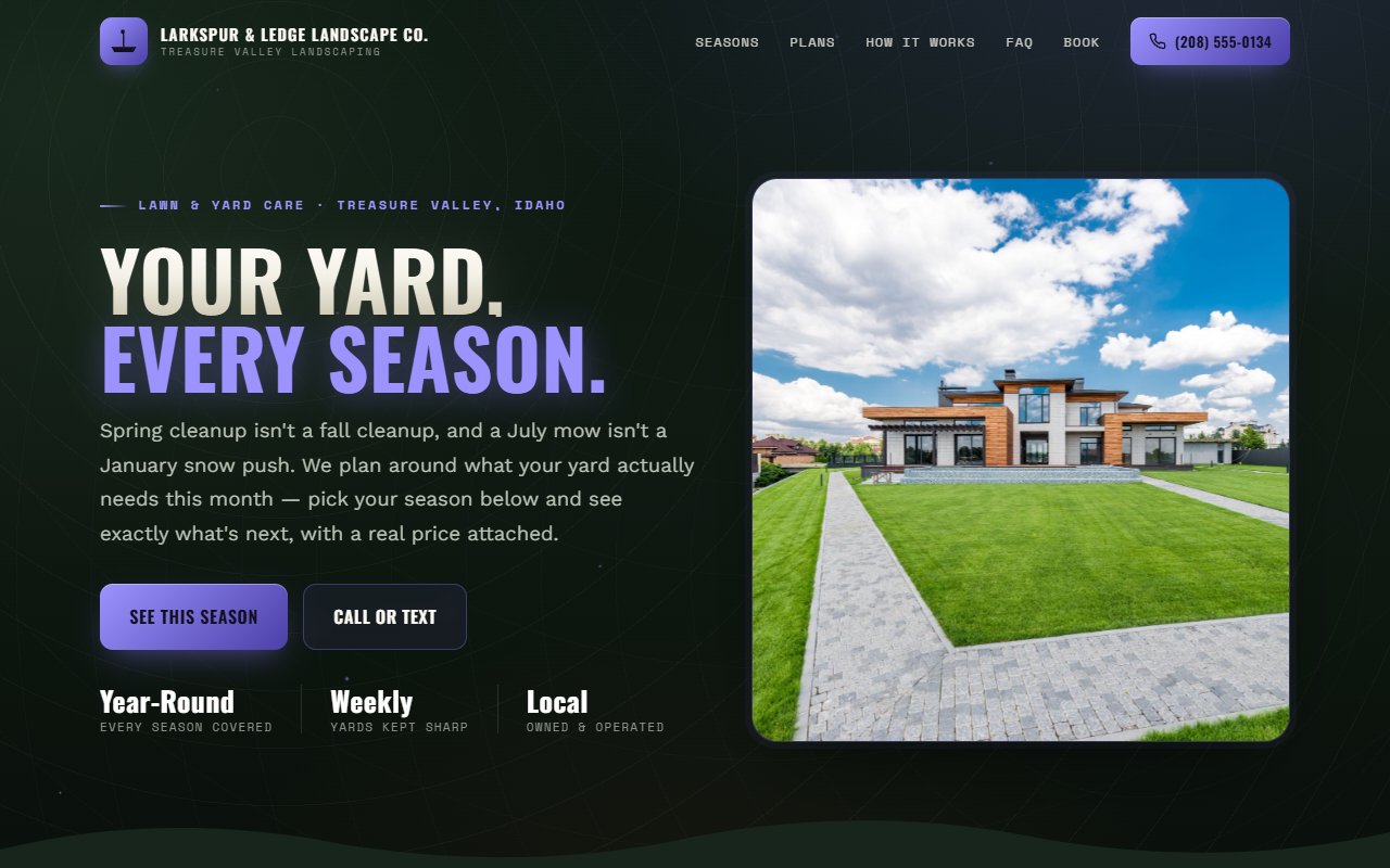A screenshot of the Landscaping demo site.