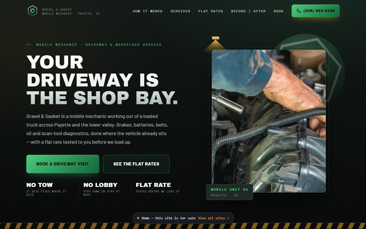 A screenshot of the Mobile Mechanic demo site.