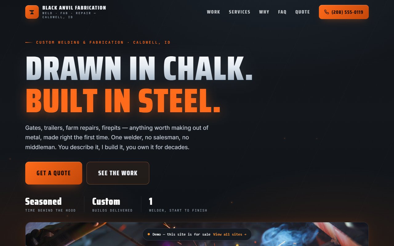 A screenshot of the Metal Fabrication demo site.