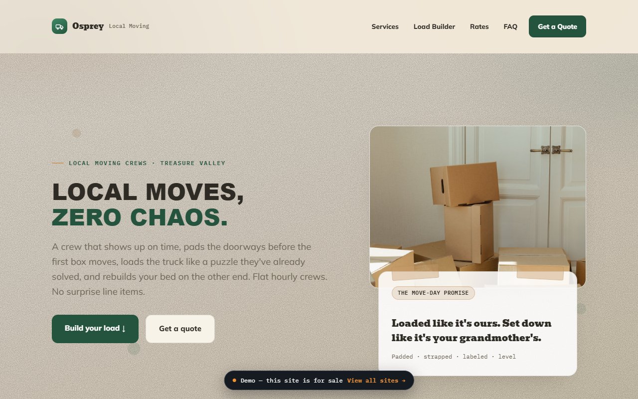 A screenshot of the Moving demo site.
