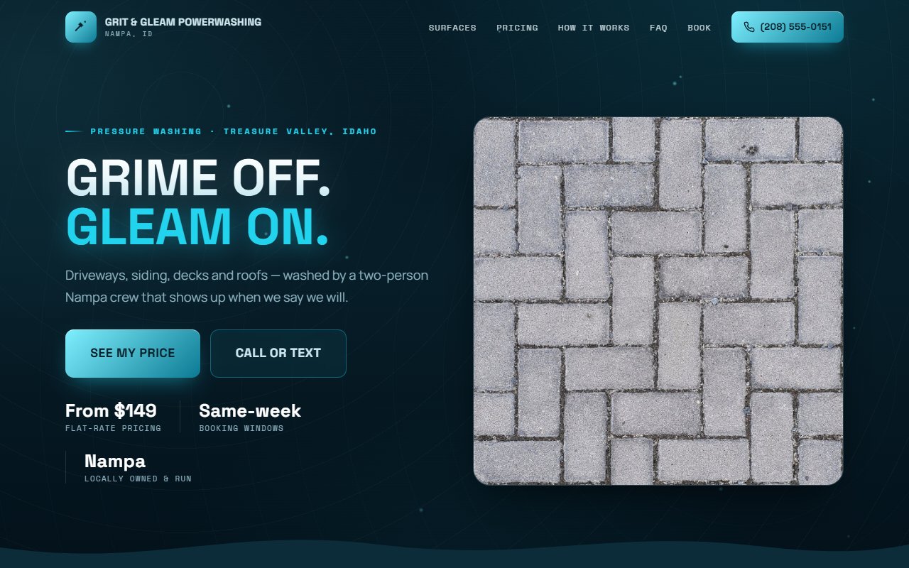 A screenshot of the Pressure Washing demo site.