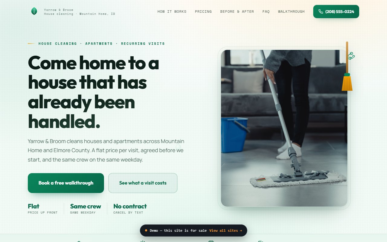 A screenshot of the House Cleaning demo site.