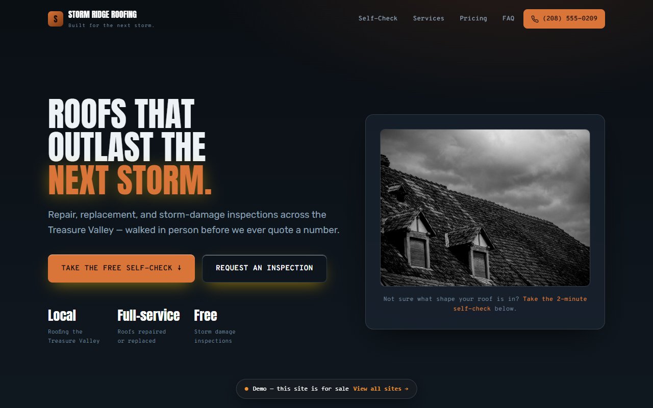A screenshot of the Roofing demo site.