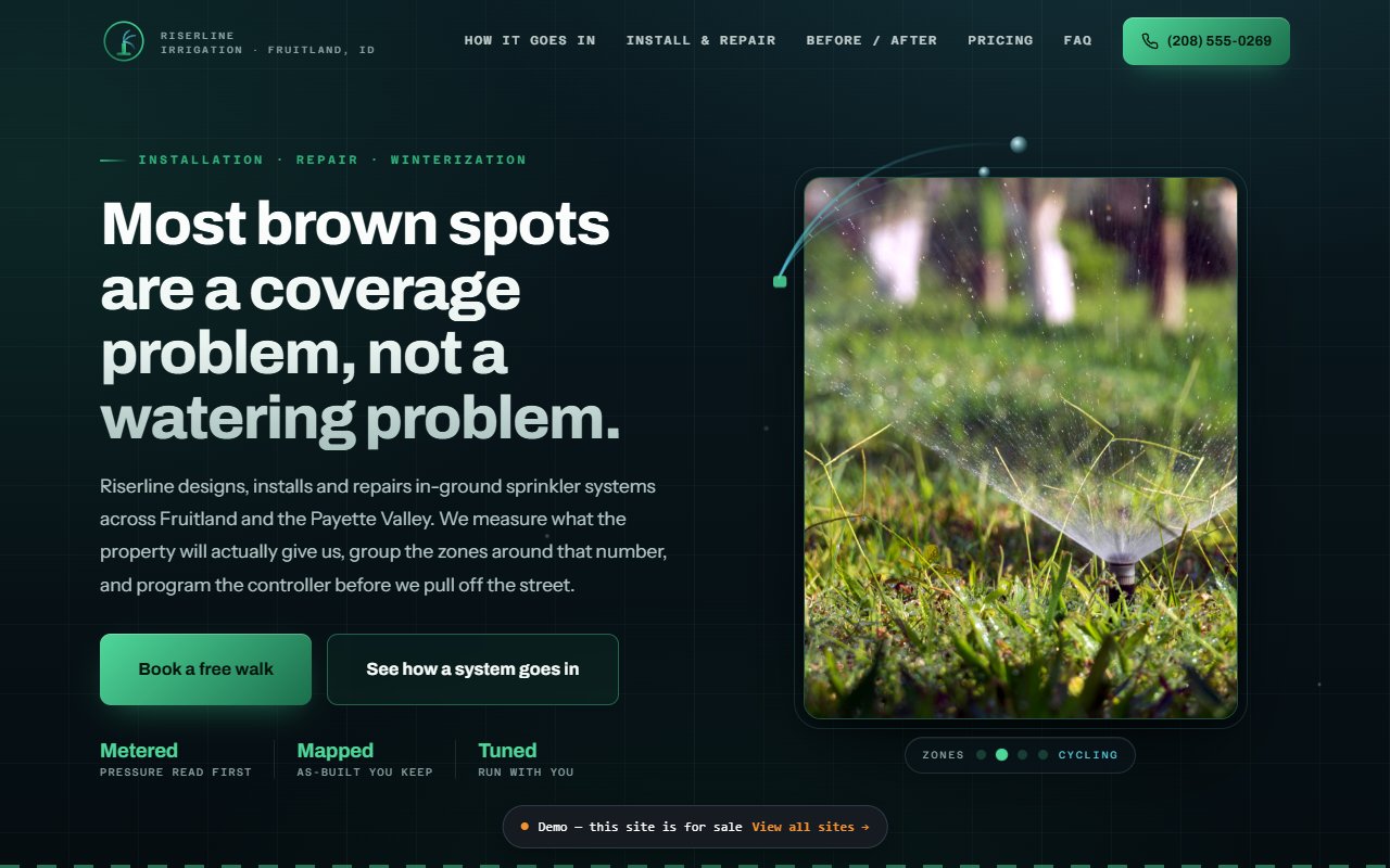 A screenshot of the Sprinkler & Irrigation demo site.