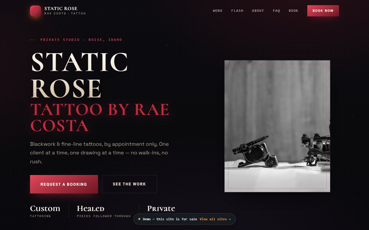 A screenshot of the Tattoo Studio demo site.