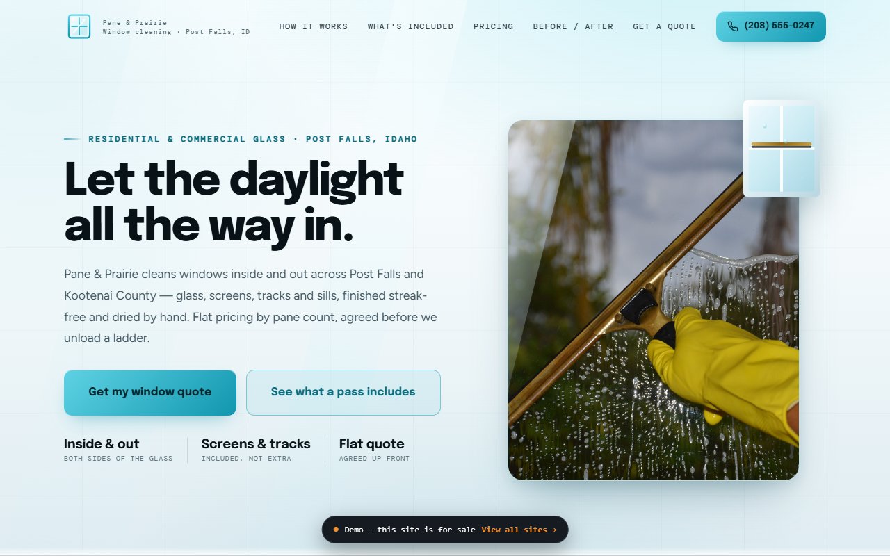 A screenshot of the Window Cleaning demo site.